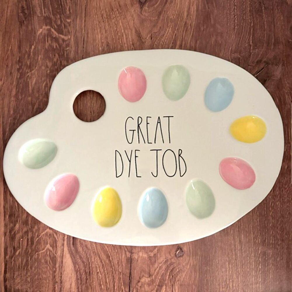Rae Dunn GREAT DYE JOB Easter Egg Serving Platter Paint Palette Pastel
